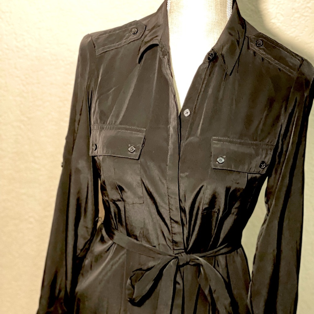 Black satin military dress